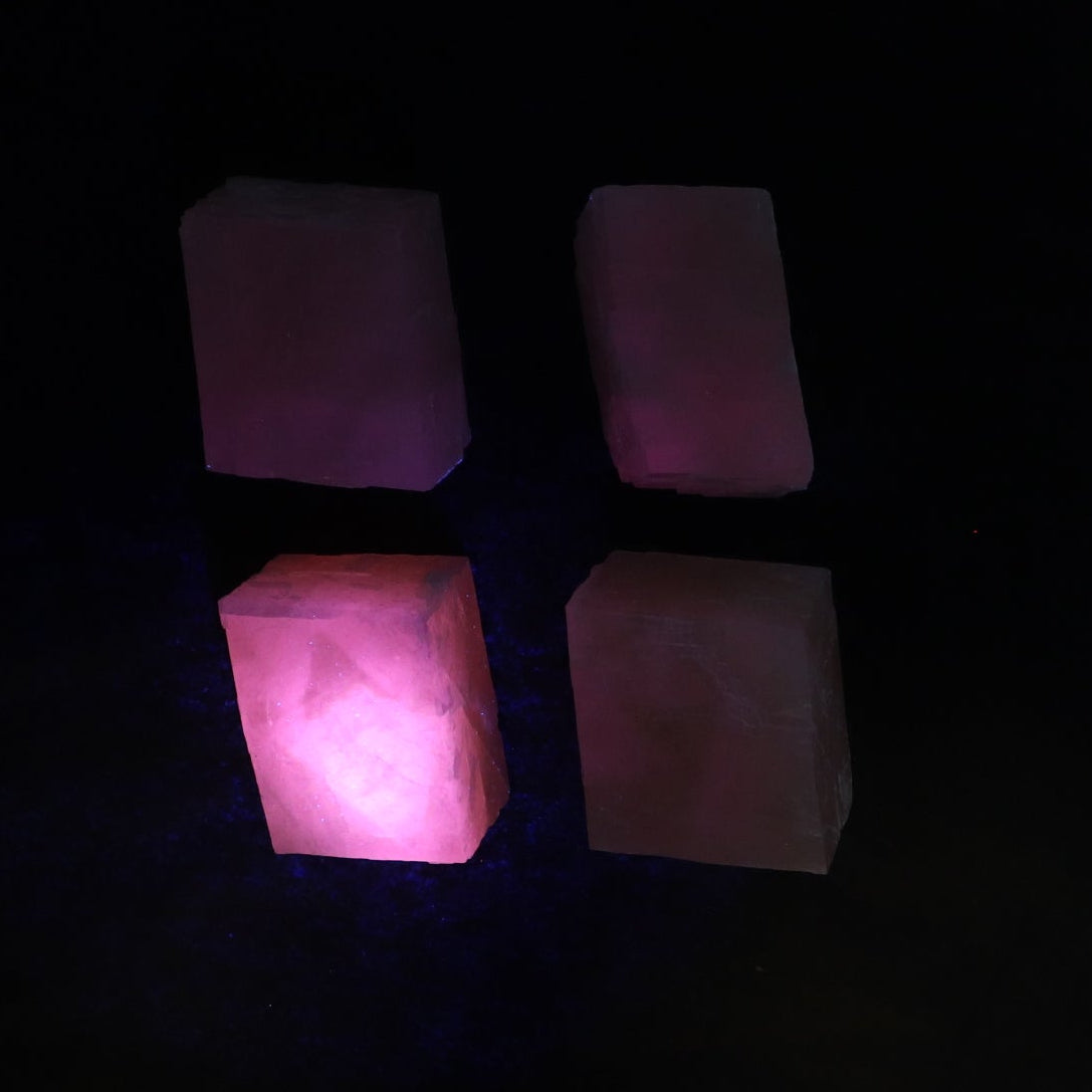 Pink Optical Calcite (Fluorescent) Set of 24 - Expert Wholesale and Supplier of Wholesale Crystals & Bulk Gemstones, ["Calcite","Mexico","Optical Calcite"]