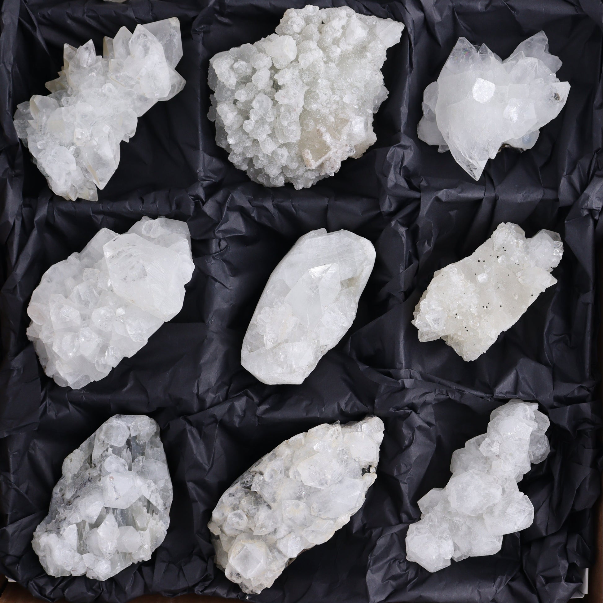Apophyllite Clusters Flat of 12 - Expert Wholesale and Supplier of Wholesale Crystals & Bulk Gemstones, ["Apophyllite","Clusters","Flats"]