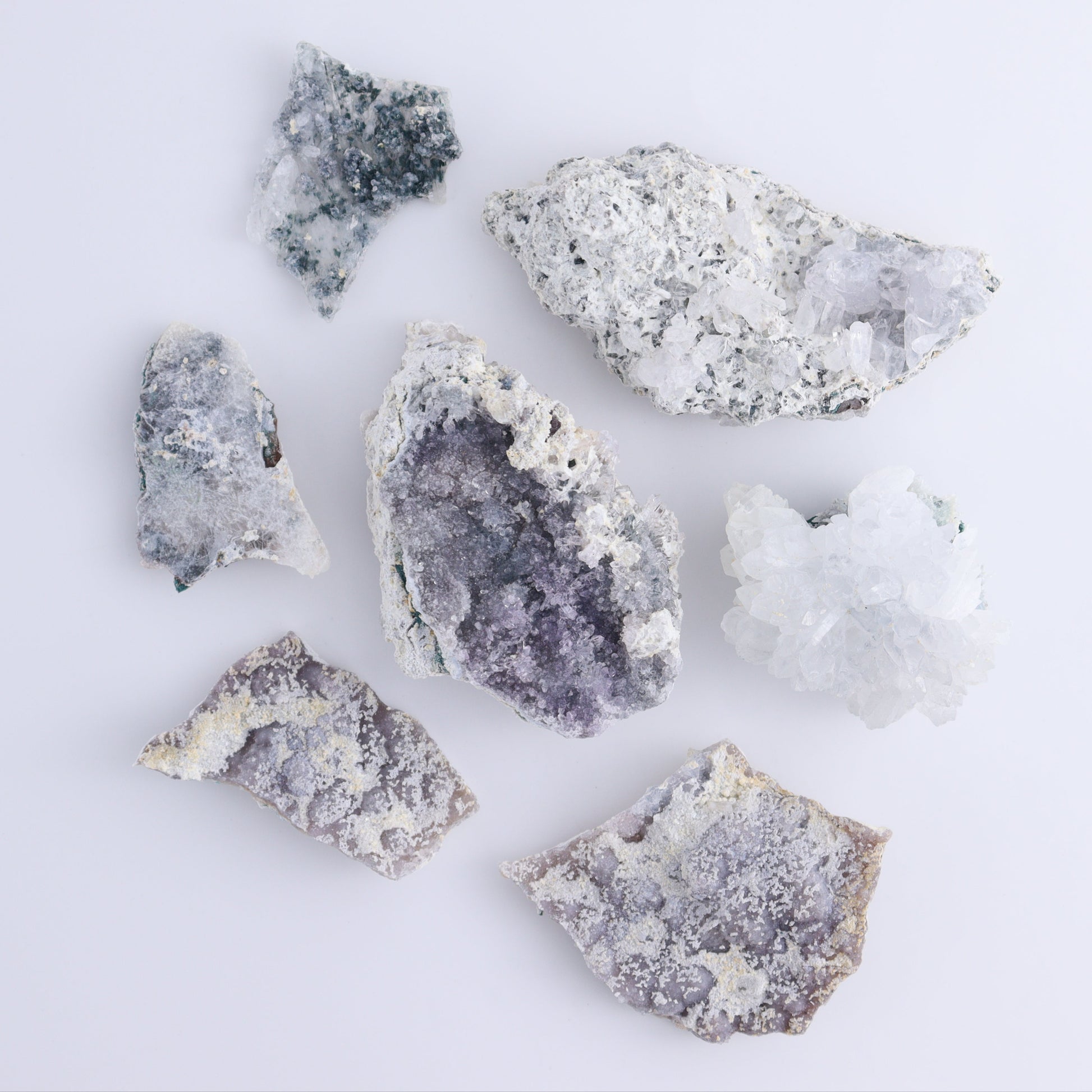 Amethyst Flower Clusters Set of 11 - Expert Wholesale and Supplier of Wholesale Crystals & Bulk Gemstones, ["Amethyst","Amethyst Flowers","Clusters"]