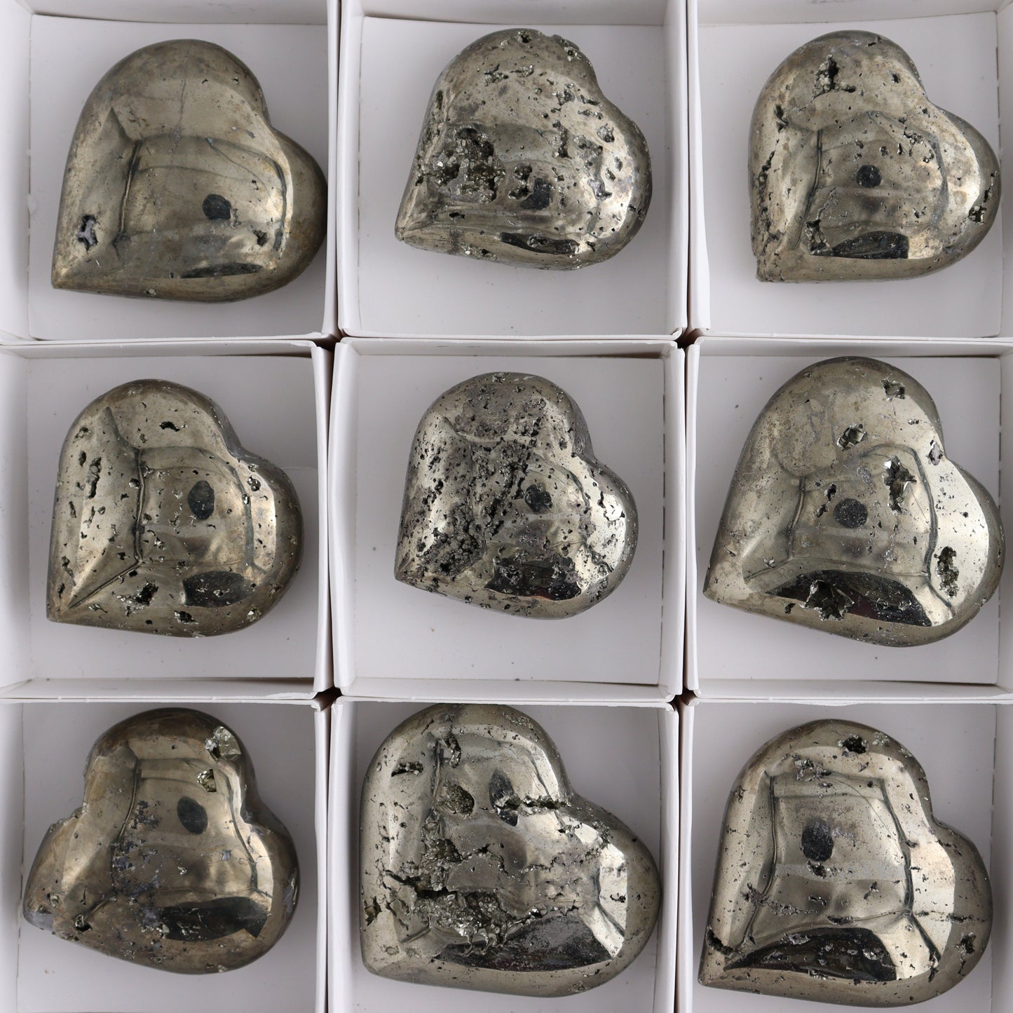 Pyrite Hearts Set of 12 - Expert Wholesale and Supplier of Wholesale Crystals & Bulk Gemstones, ["Hearts","Peru","Pyrite"]