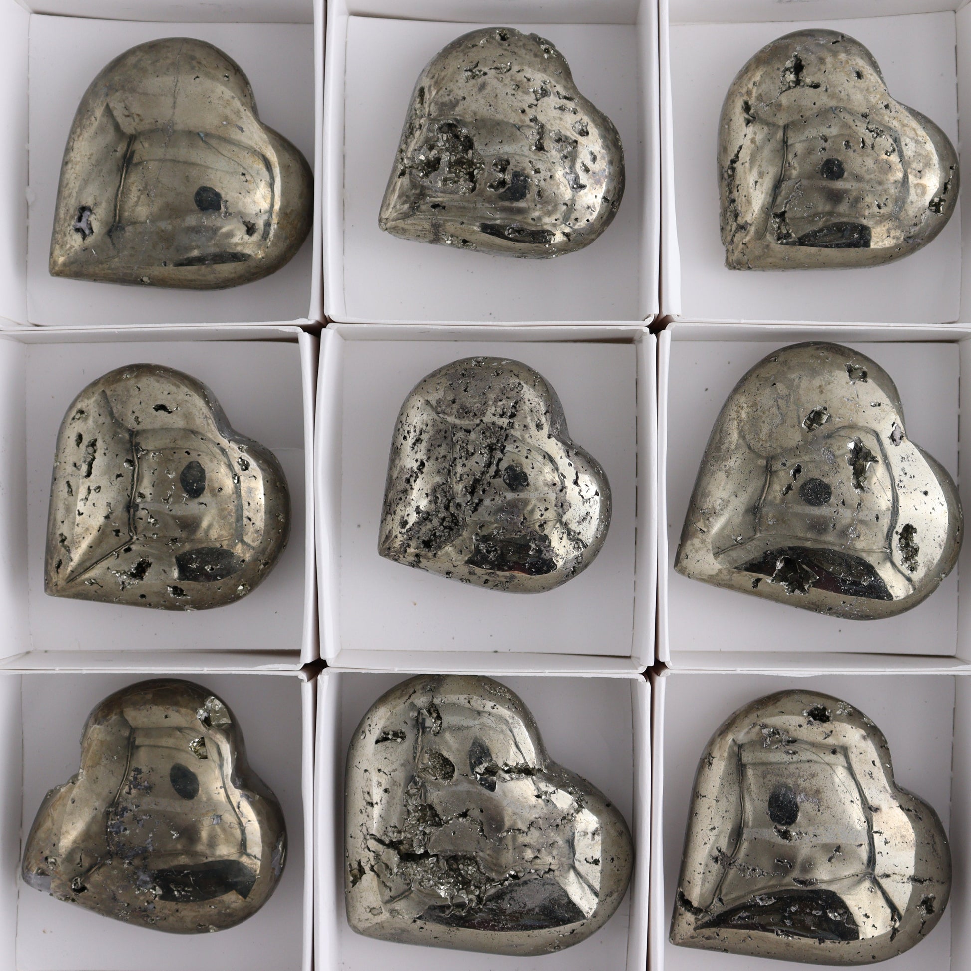 Pyrite Hearts Set of 12 - Expert Wholesale and Supplier of Wholesale Crystals & Bulk Gemstones, ["Hearts","Peru","Pyrite"]