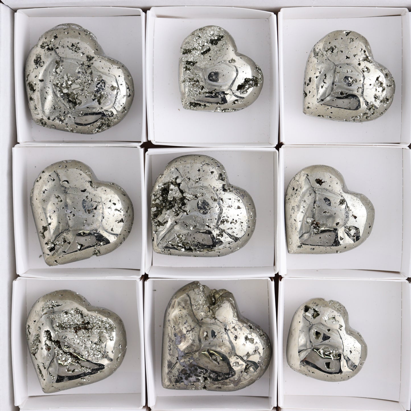 Pyrite Hearts Set of 12 - Expert Wholesale and Supplier of Wholesale Crystals & Bulk Gemstones, ["Hearts","Peru","Pyrite"]