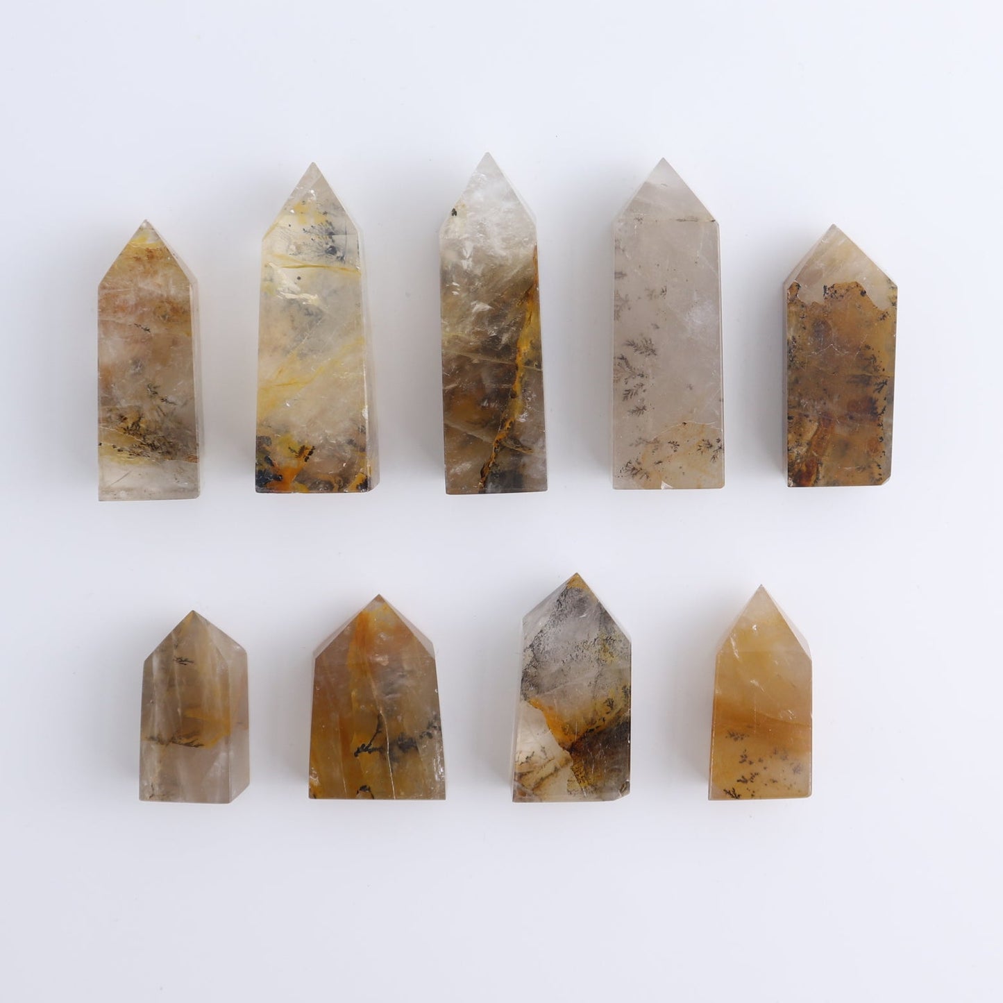 Dendritic Golden Healer Quartz Towers Set of 9