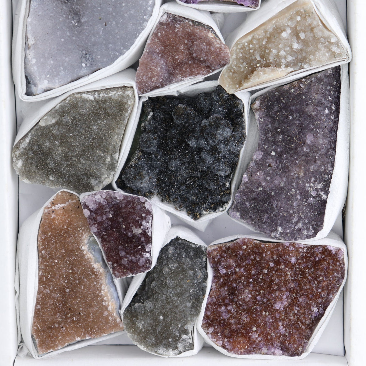 Uruguay Rainbow Amethyst Clusters Flat of 14