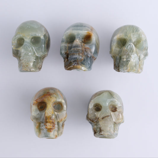 Blue Onyx Skulls Set of 5 - Expert Wholesale and Supplier of Wholesale Crystals & Bulk Gemstones, ["Blue Onyx","Mexico","onyx","Skulls"]