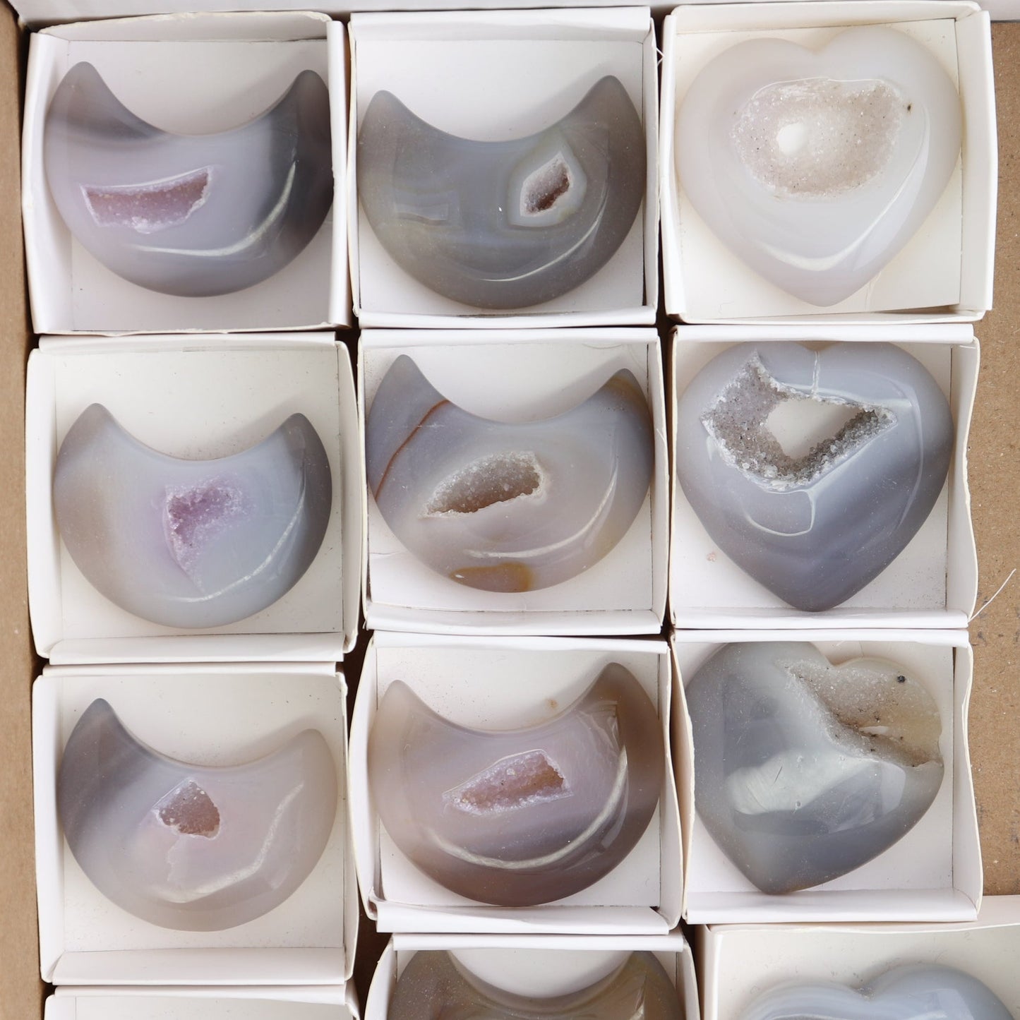 Small Agate 11 Moons & 4 Hearts Set