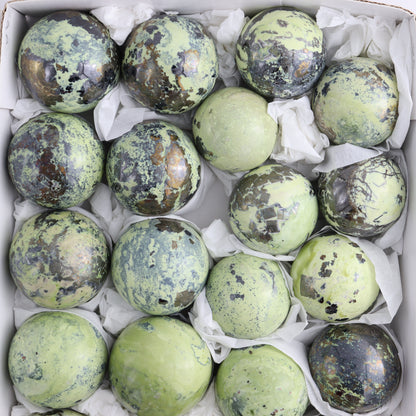 Serpentine with Pyrite Spheres Set of 25 - Expert Wholesale and Supplier of Wholesale Crystals & Bulk Gemstones, ["Peru","serpentine","Spheres"]