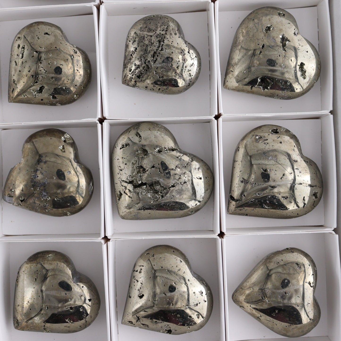Pyrite Hearts Set of 12 - Expert Wholesale and Supplier of Wholesale Crystals & Bulk Gemstones, ["Hearts","Peru","Pyrite"]