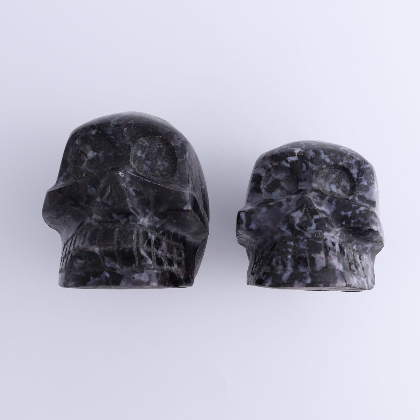 Indigo Gabbro Skulls Set of 2 - Expert Wholesale and Supplier of Wholesale Crystals & Bulk Gemstones, ["Indigo Gabbro","Madagascar","Skulls"]