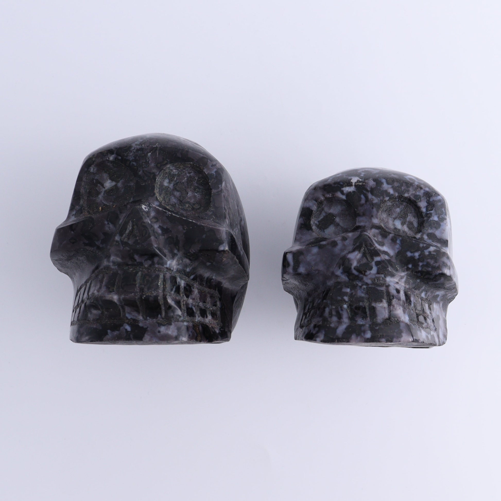 Indigo Gabbro Skulls Set of 2 - Expert Wholesale and Supplier of Wholesale Crystals & Bulk Gemstones, ["Indigo Gabbro","Madagascar","Skulls"]