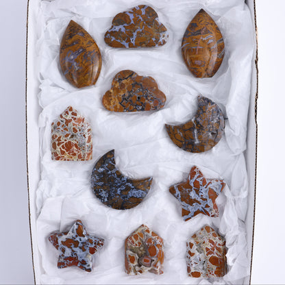 Brecciated Jasper Moons, Stars, Towers, Clouds, and Flames Set of 11
