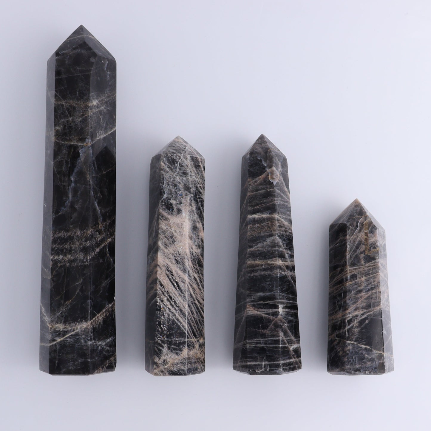 Black Moonstone Towers Set of 4 - Expert Wholesale and Supplier of Wholesale Crystals & Bulk Gemstones, ["Black Moonstone","Moonstone","Towers"]