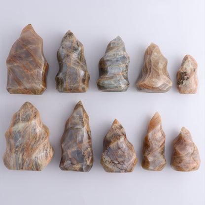 Peach Moonstone Flames Set of 10 - Expert Wholesale and Supplier of Wholesale Crystals & Bulk Gemstones, ["flames","Madagascar","Peach Moonstone"]