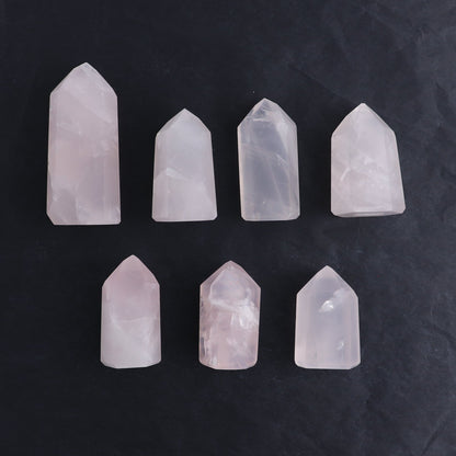 Imperfect Rose Quartz Towers Set of 7 - Expert Wholesale and Supplier of Wholesale Crystals & Bulk Gemstones, ["Brazil","Points","Quartz","Rose Quartz","Towers"]