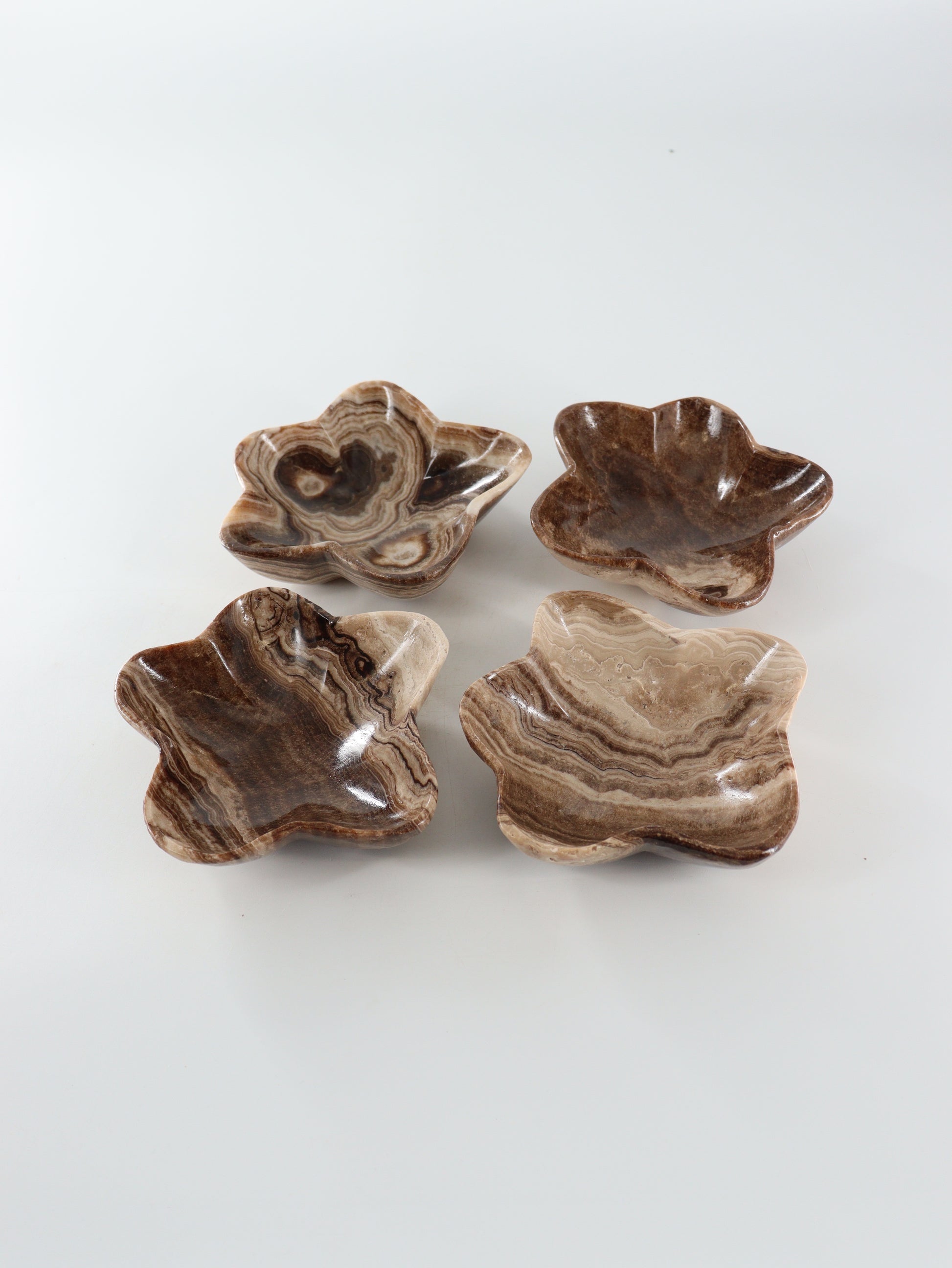 Chocolate Onyx Flower Bowls Set of 4 - Expert Wholesale and Supplier of Wholesale Crystals & Bulk Gemstones, ["Bowls","Catalog Onyx","Mexico","onyx"]