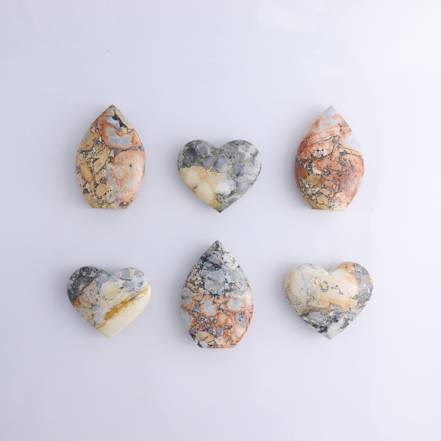 Maligano Jasper Mixed Set of 6 - Expert Wholesale and Supplier of Wholesale Crystals & Bulk Gemstones, ["Freeforms","Hearts","Indonesia","Maligno Jasper"]