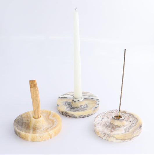One Palo Santo/Incense/Candle Holder Mexican Onyx/Calcite Yellow Zebra - Expert Wholesale and Supplier of Wholesale Crystals & Bulk Gemstones, ["Calcite","Candle Holder","Catalog Onyx","Incense holders","Mexico","onyx","Palo Santo Holder"]