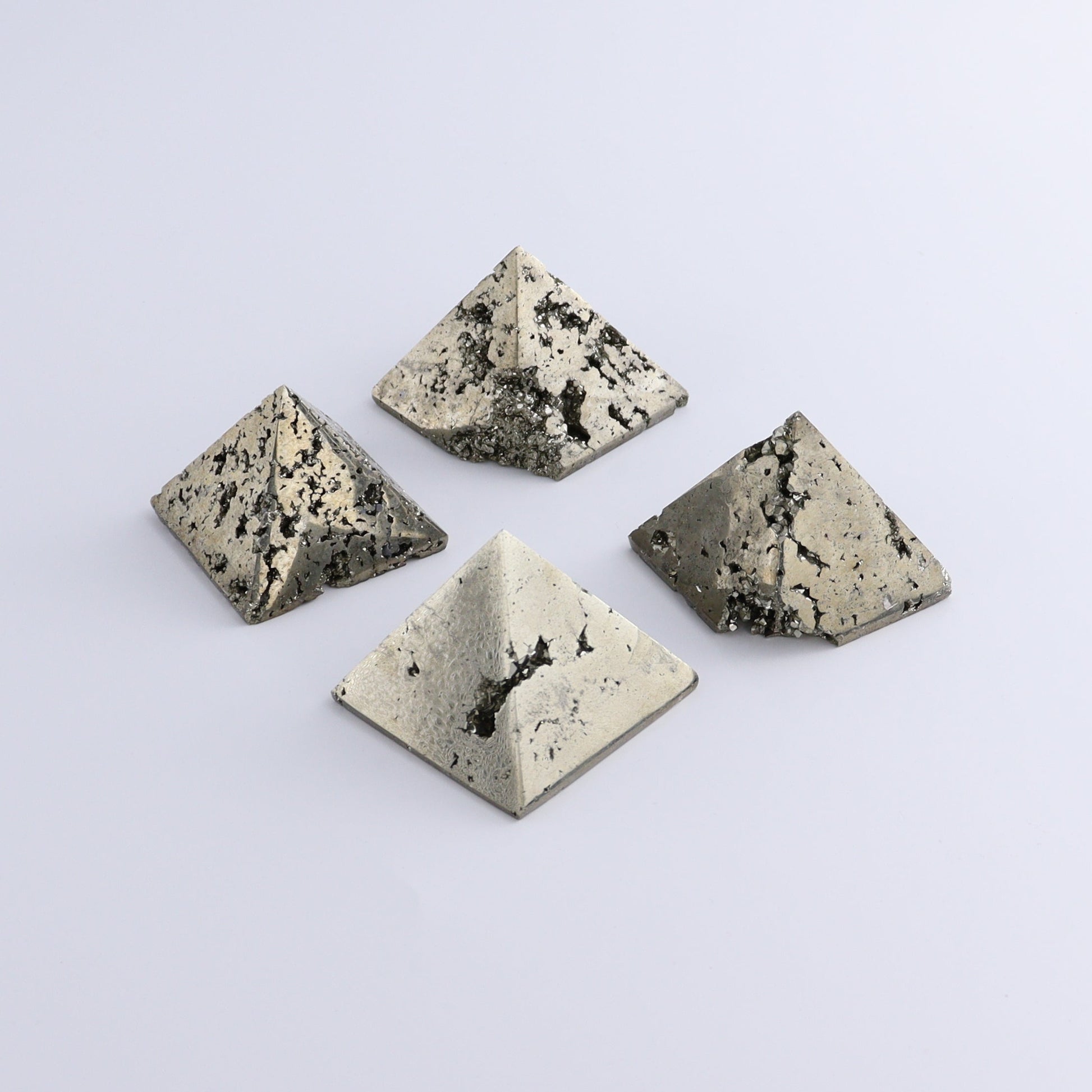 Pyrite Pyramids Set of 4 - Expert Wholesale and Supplier of Wholesale Crystals & Bulk Gemstones, ["Pyramids","Pyrite"]