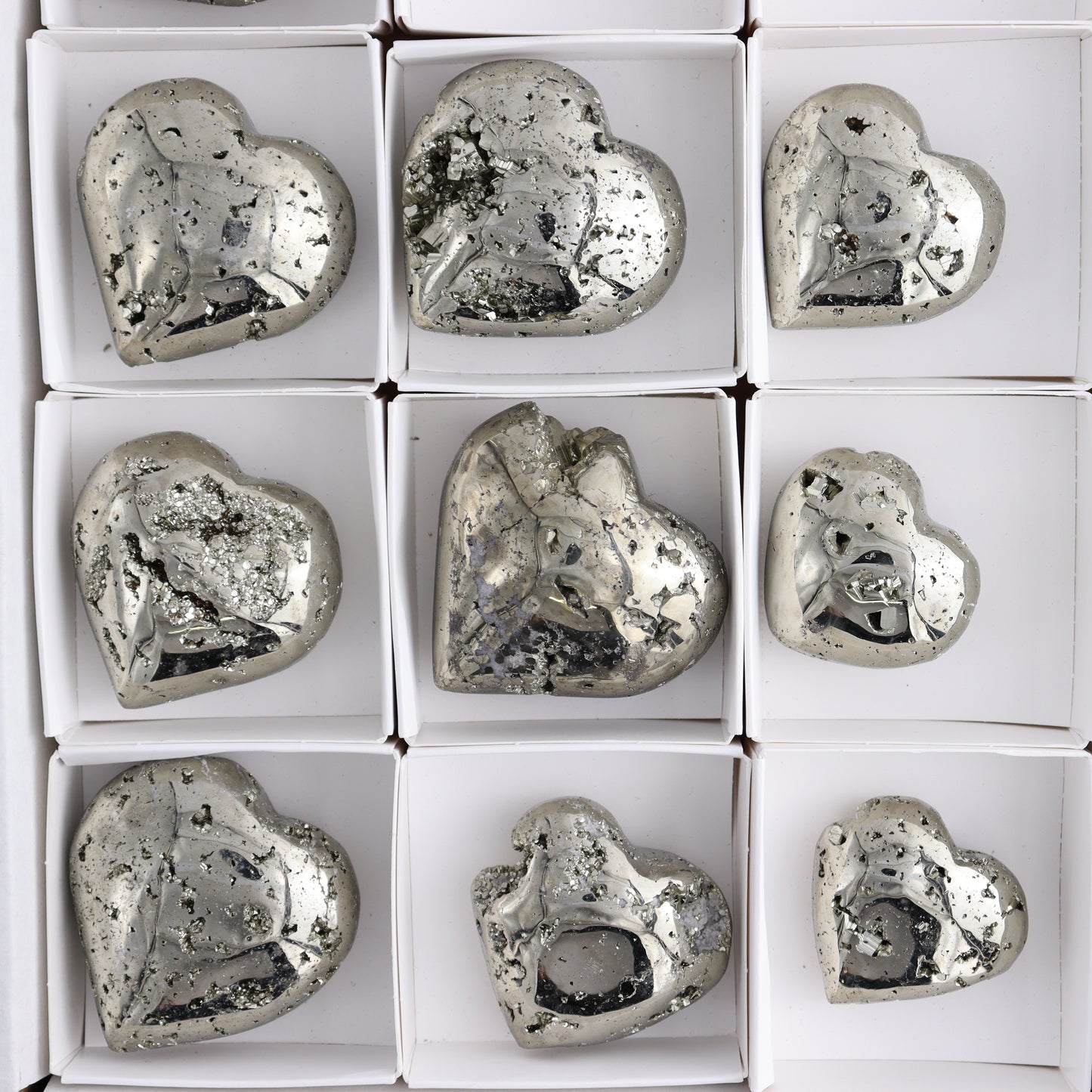Pyrite Hearts Set of 12 - Expert Wholesale and Supplier of Wholesale Crystals & Bulk Gemstones, ["Hearts","Peru","Pyrite"]
