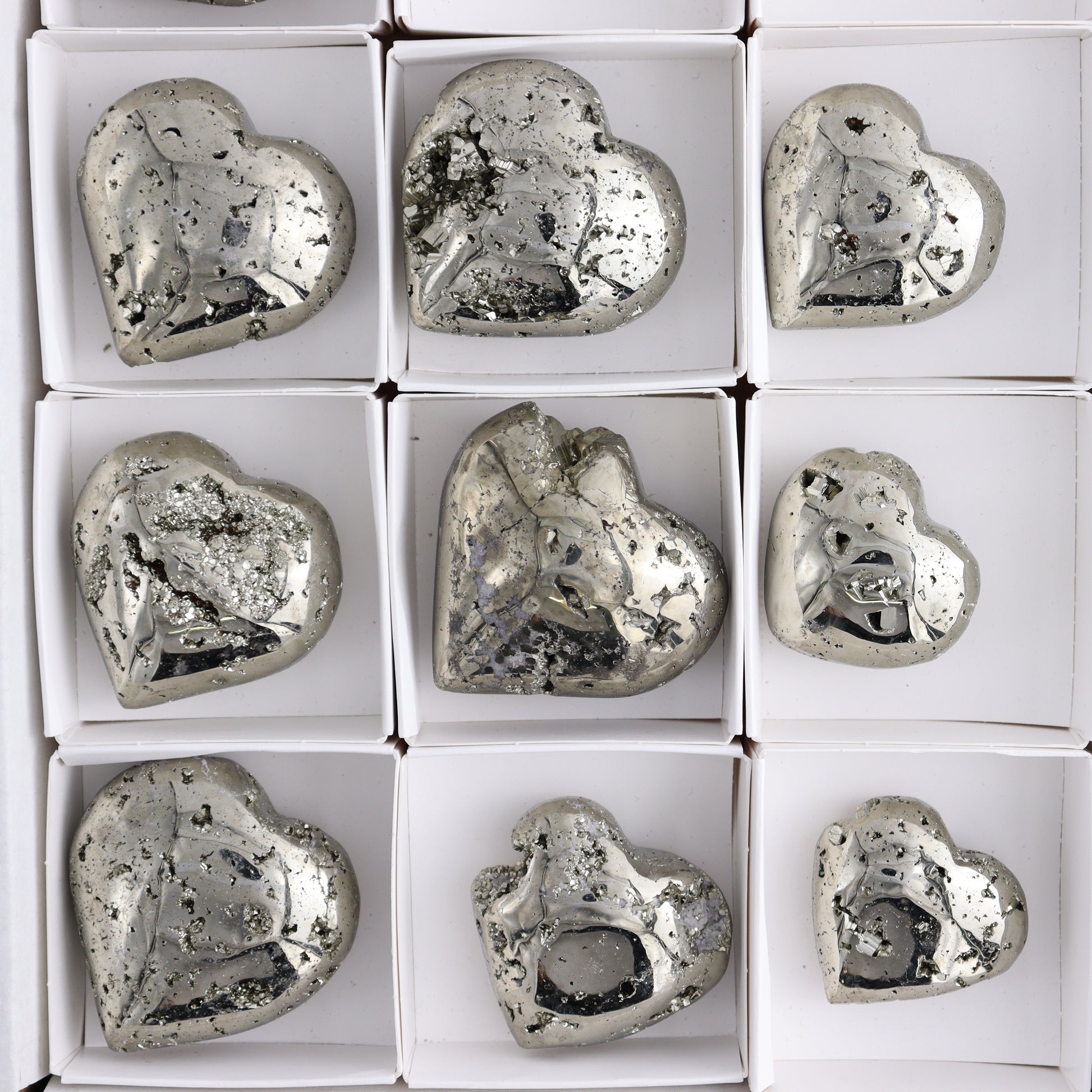 Pyrite Hearts Set of 12 - Expert Wholesale and Supplier of Wholesale Crystals & Bulk Gemstones, ["Hearts","Peru","Pyrite"]