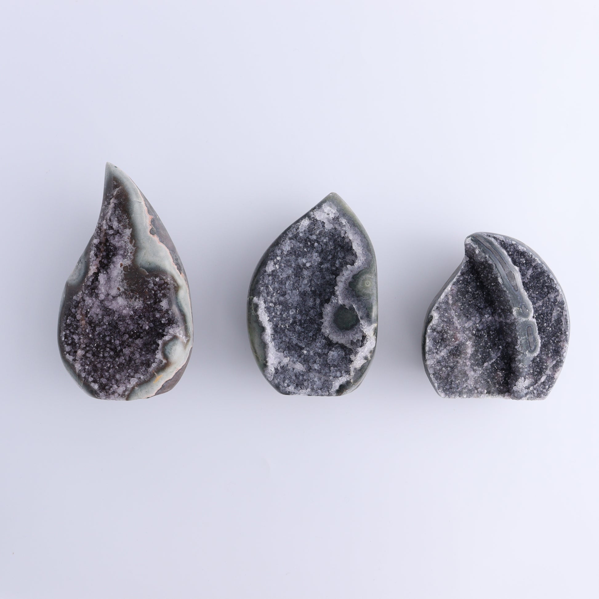 Uruguay Druzy Amethyst Flames Set of 3 - Expert Wholesale and Supplier of Wholesale Crystals & Bulk Gemstones, ["Amethyst","flames","Uruguay"]