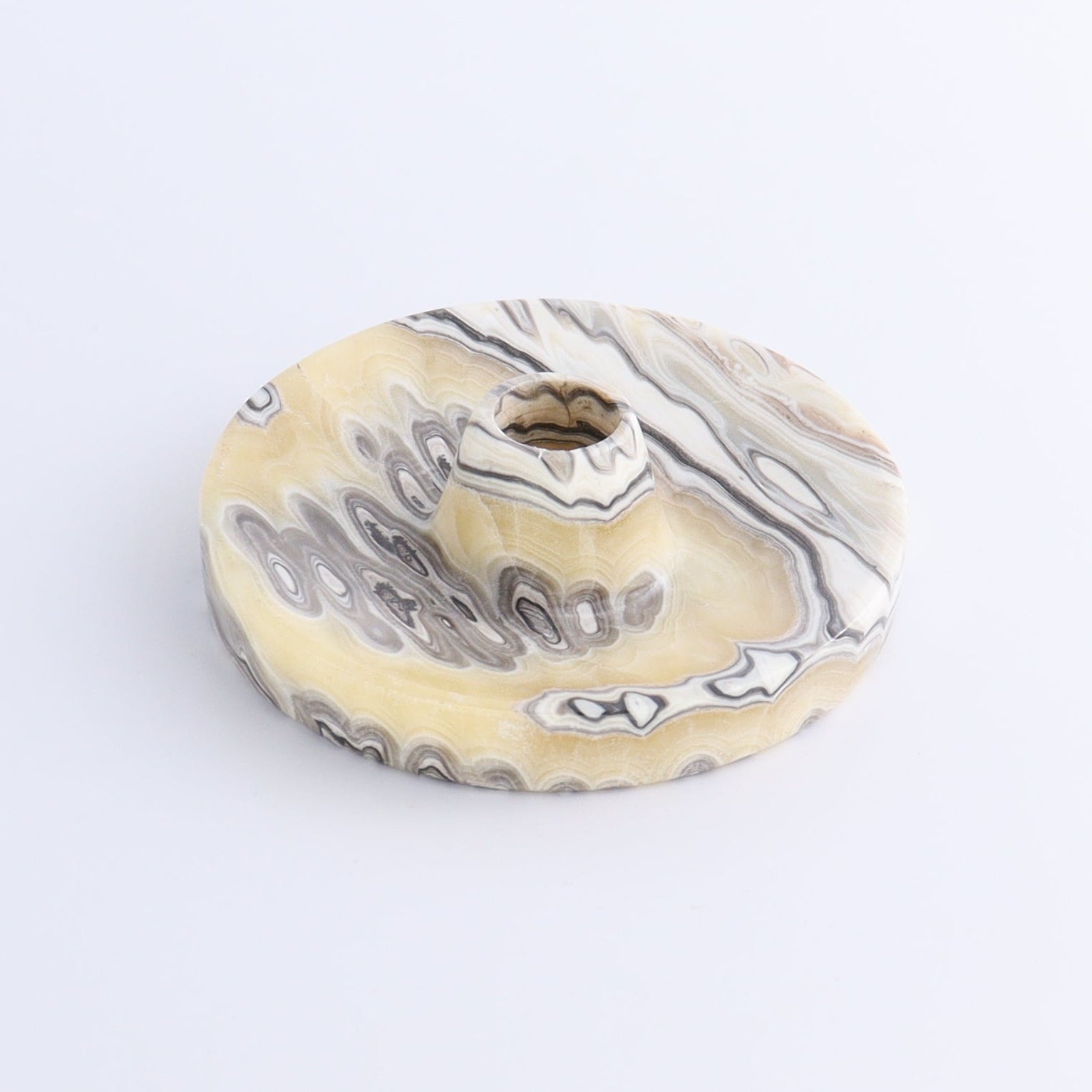 One Palo Santo/Incense/Candle Holder Mexican Onyx/Calcite Yellow Zebra - Expert Wholesale and Supplier of Wholesale Crystals & Bulk Gemstones, ["Calcite","Candle Holder","Catalog Onyx","Incense holders","Mexico","onyx","Palo Santo Holder"]