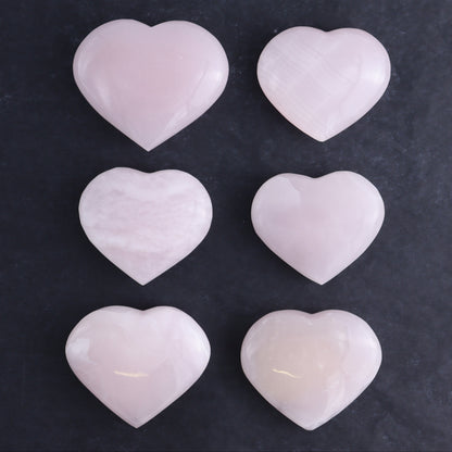 Pink Mangano Calcite Hearts Set of 6 - Expert Wholesale and Supplier of Wholesale Crystals & Bulk Gemstones, ["Calcite","Hearts","Madagascar","Pink Calcite"]