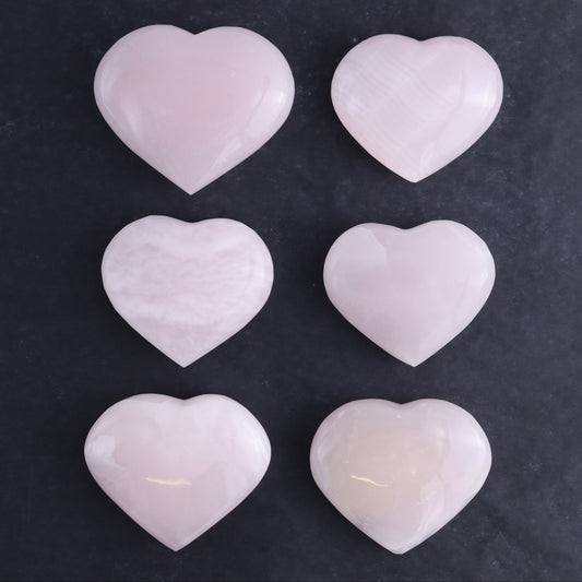 Pink Mangano Calcite Hearts Set of 6 - Expert Wholesale and Supplier of Wholesale Crystals & Bulk Gemstones, ["Calcite","Hearts","Madagascar","Pink Calcite"]