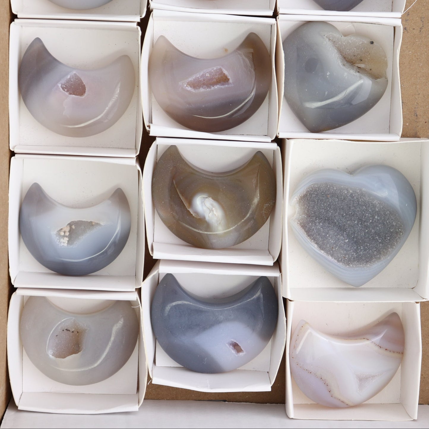 Small Agate 11 Moons & 4 Hearts Set