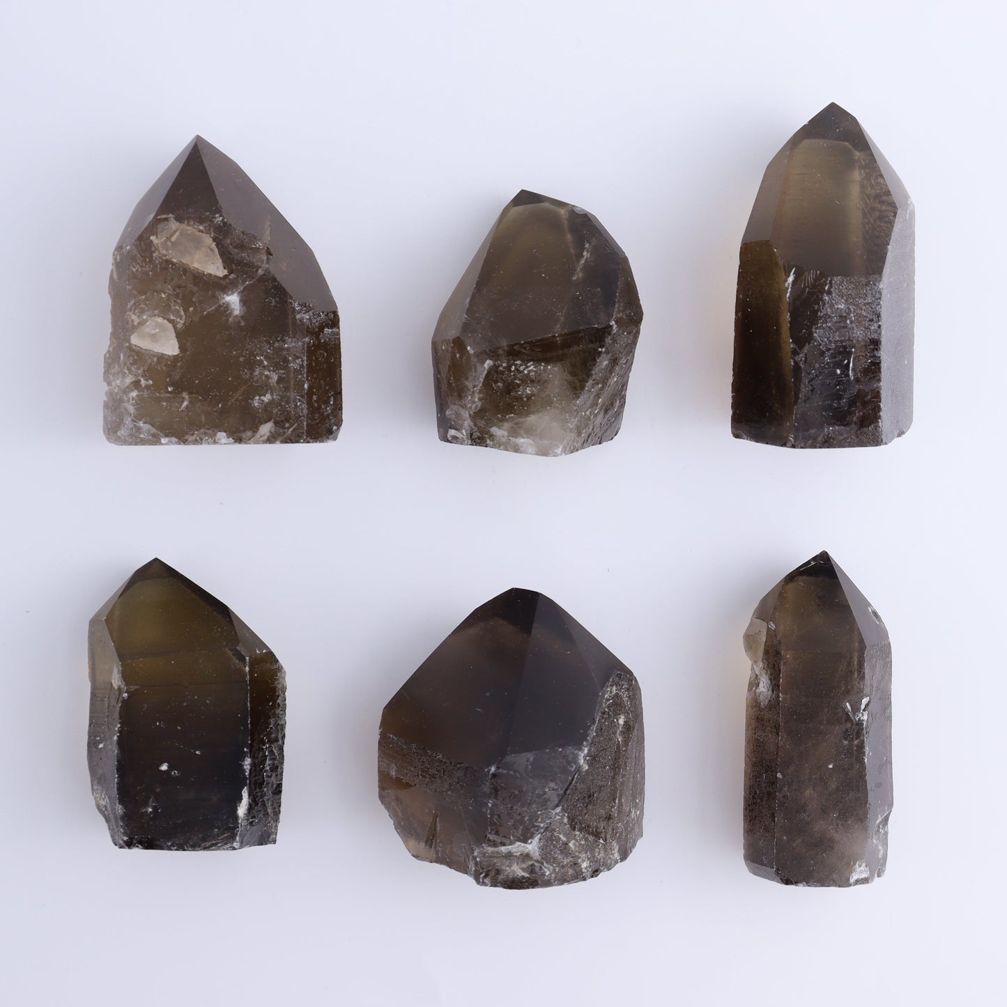 Smoky Quartz Polished Tops Set of 18 - Expert Wholesale and Supplier of Wholesale Crystals & Bulk Gemstones, ["Brazil","close_70","Points","Polished Tip","Quartz","Smoky Quartz"]