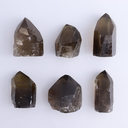 Smoky Quartz Polished Tops Set of 18 - Expert Wholesale and Supplier of Wholesale Crystals & Bulk Gemstones, ["Brazil","close_70","Points","Polished Tip","Quartz","Smoky Quartz"]