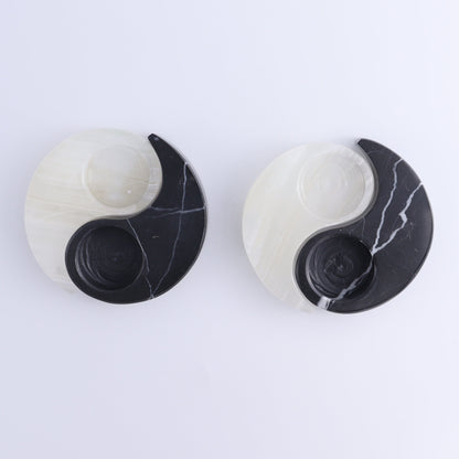One Yin Yang Onyx/Marble Candle Holder Set