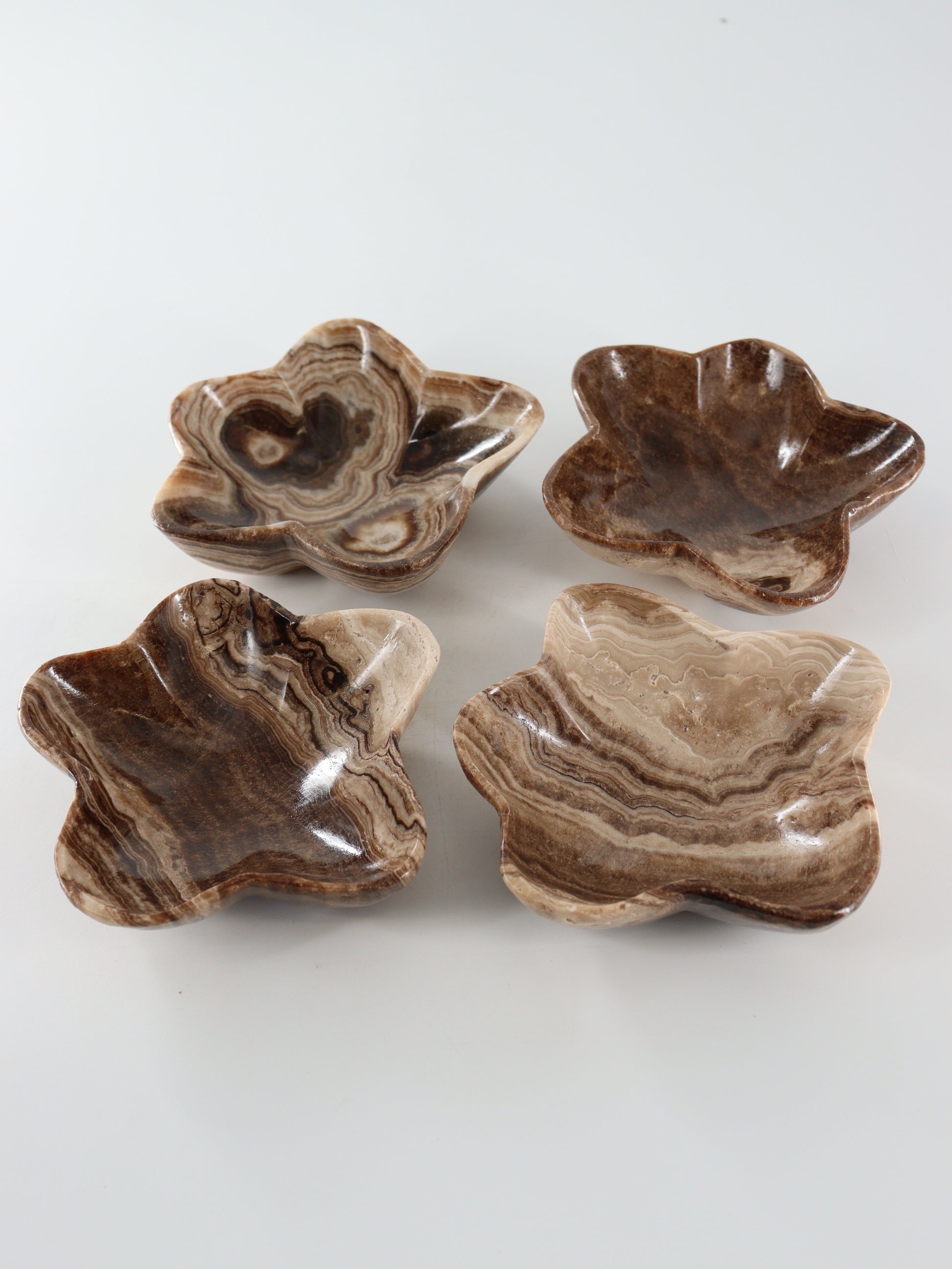 Chocolate Onyx Flower Bowls Set of 4 - Expert Wholesale and Supplier of Wholesale Crystals & Bulk Gemstones, ["Bowls","Catalog Onyx","Mexico","onyx"]
