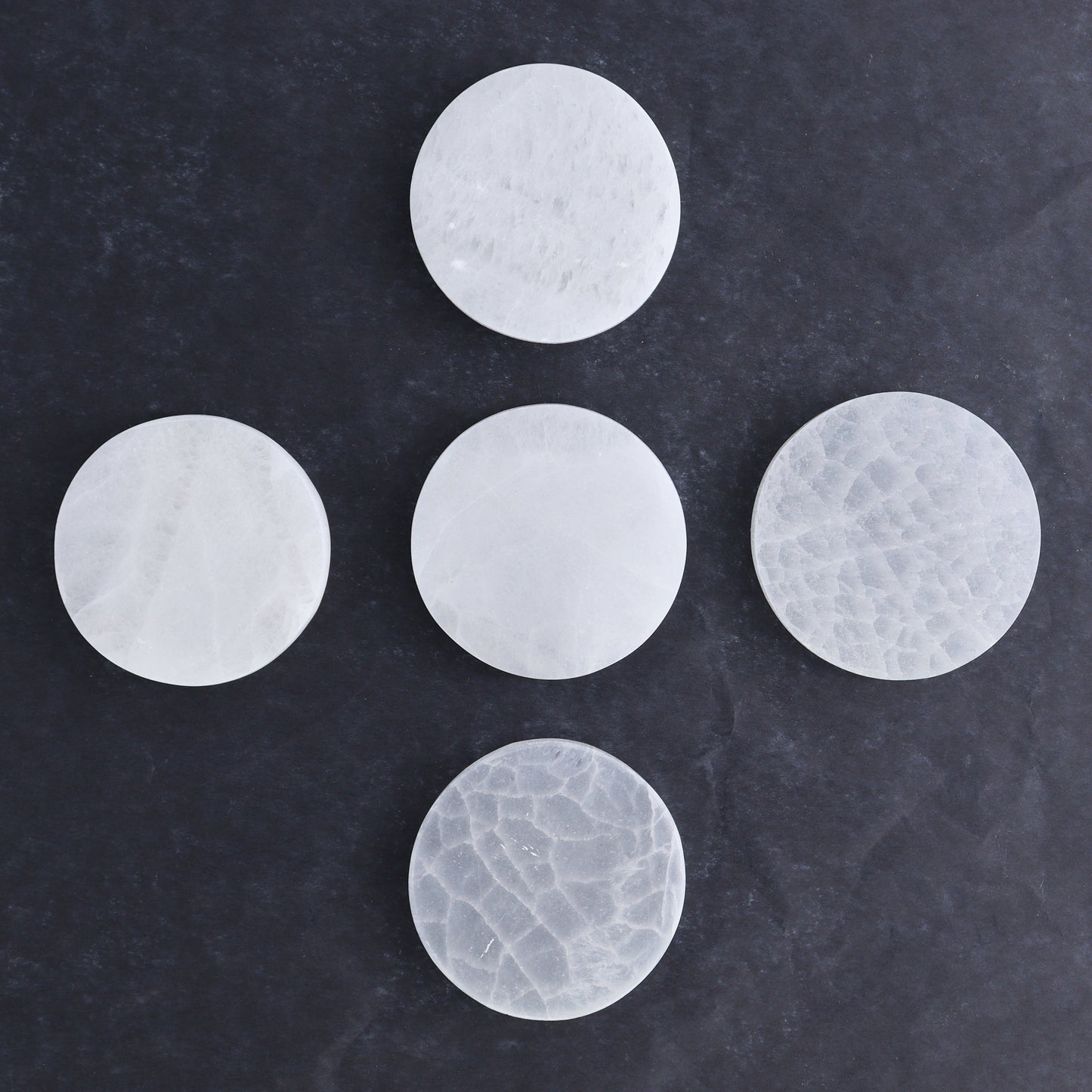 One Selenite (Satin Spar) Round Plate 7 cm - Expert Wholesale and Supplier of Wholesale Crystals & Bulk Gemstones, ["close_30","Morocco","Round Dish","Selenite"]