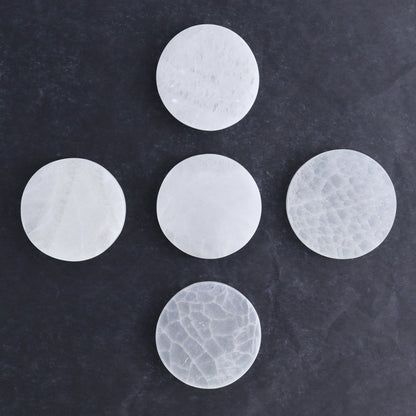 One Selenite (Satin Spar) Round Plate 7 cm - Expert Wholesale and Supplier of Wholesale Crystals & Bulk Gemstones, ["close_30","Morocco","Round Dish","Selenite"]