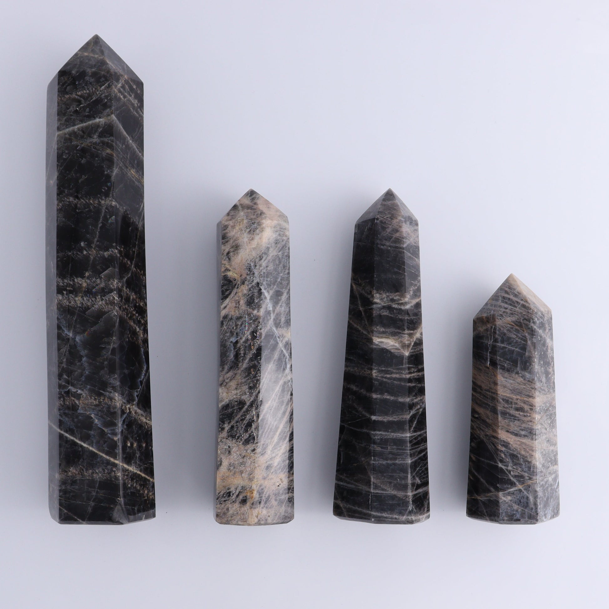 Black Moonstone Towers Set of 4 - Expert Wholesale and Supplier of Wholesale Crystals & Bulk Gemstones, ["Black Moonstone","Moonstone","Towers"]