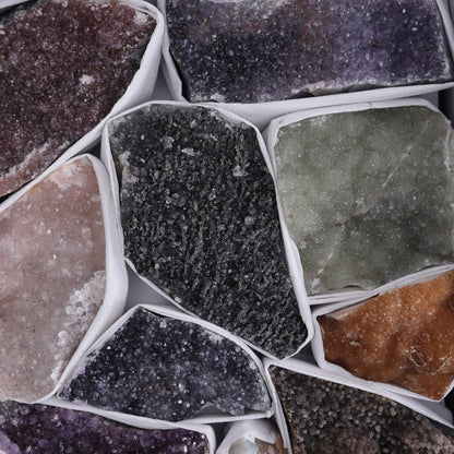 Uruguay Rainbow Amethyst Clusters Flat of 13 - Expert Wholesale and Supplier of Wholesale Crystals & Bulk Gemstones, ["Amethyst","Clusters","Rainbow Amethyst","Sugar Rainbow Amethyst","Uruguay"]