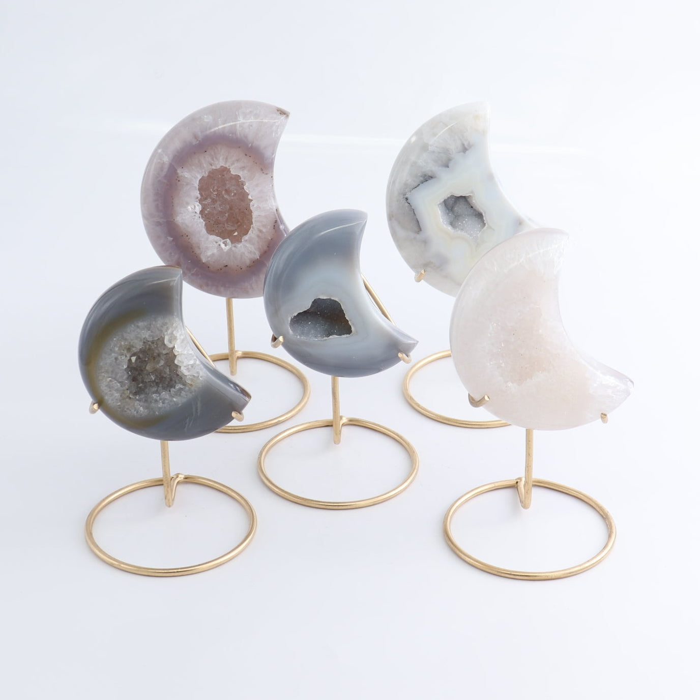 Agate Moons with Stand Set of 5