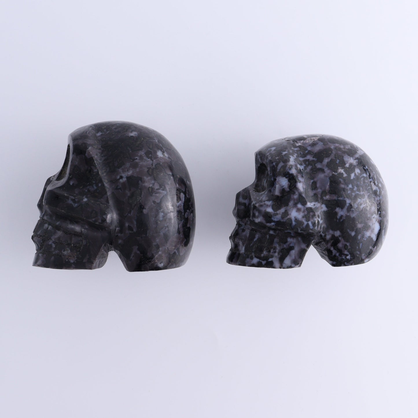 Indigo Gabbro Skulls Set of 2 - Expert Wholesale and Supplier of Wholesale Crystals & Bulk Gemstones, ["Indigo Gabbro","Madagascar","Skulls"]