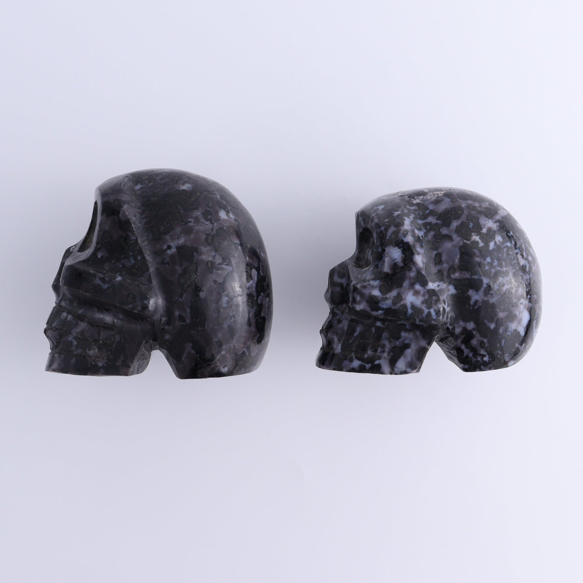Indigo Gabbro Skulls Set of 2 - Expert Wholesale and Supplier of Wholesale Crystals & Bulk Gemstones, ["Indigo Gabbro","Madagascar","Skulls"]