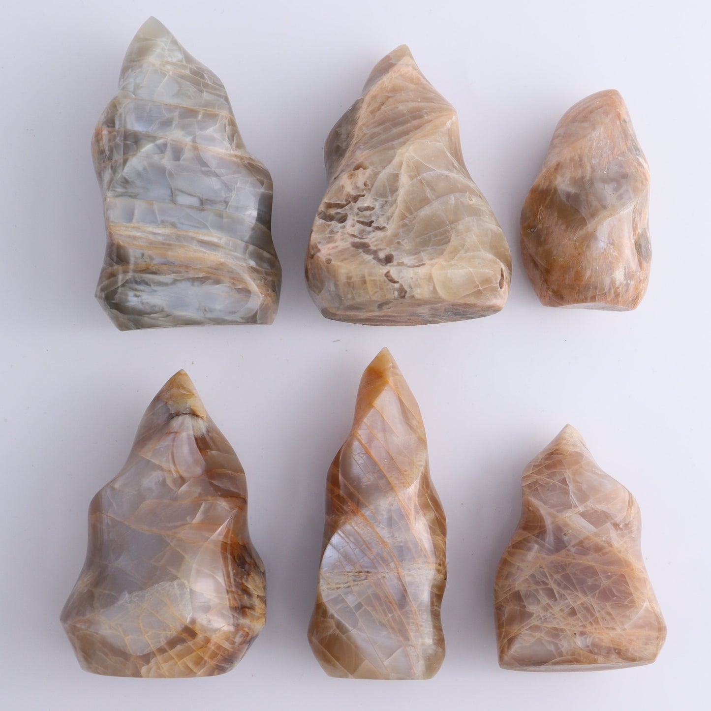 Peach Moonstone Flames Set of 10 - Expert Wholesale and Supplier of Wholesale Crystals & Bulk Gemstones, ["flames","Madagascar","Peach Moonstone"]