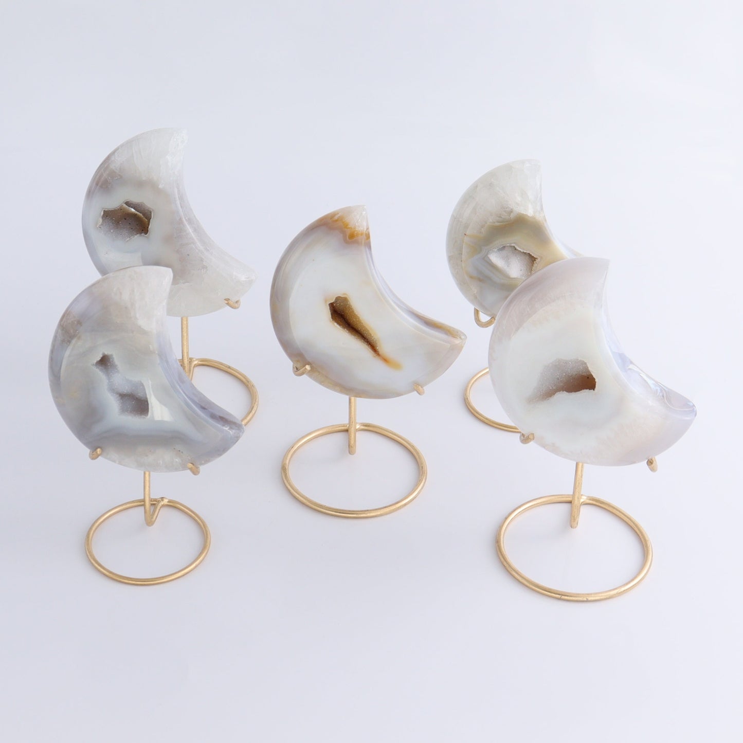 Agate Moons with Stand Set of 5 - Expert Wholesale and Supplier of Wholesale Crystals & Bulk Gemstones, ["Agate","Brazil","moons"]