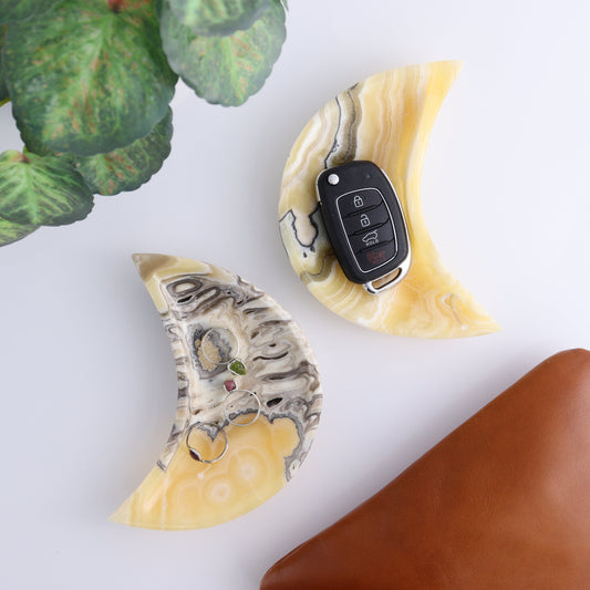 One Yellow Zebra Onyx Moon Dish - Expert Wholesale and Supplier of Wholesale Crystals & Bulk Gemstones, ["Catalog Onyx","Decorative Dish","Mexico","moons","onyx","zebra calcite","Zebra Onyx"]