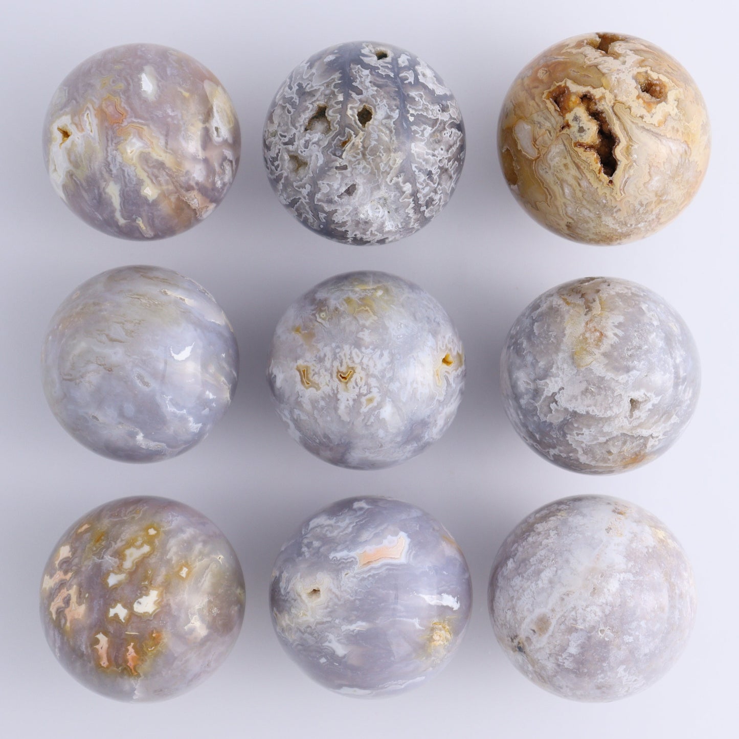 Agate Spheres Set of 9 - Expert Wholesale and Supplier of Wholesale Crystals & Bulk Gemstones, ["Agate","Madagascar","Spheres"]