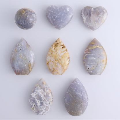 Agate Flames, Hearts, and a Sphere Set of 8 - Expert Wholesale and Supplier of Wholesale Crystals & Bulk Gemstones, ["Agate","Clouds","flames","Hearts","Spheres"]