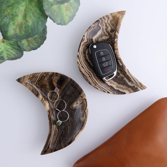 One Chocolate Onyx Moon Dish - Expert Wholesale and Supplier of Wholesale Crystals & Bulk Gemstones, ["Catalog Onyx","Chocolate Calcite","Chocolate Onyx","Decorative Dish","Mexico","moons","onyx"]