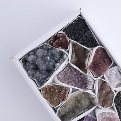 Uruguay Rainbow Amethyst Clusters Flat of 13 - Expert Wholesale and Supplier of Wholesale Crystals & Bulk Gemstones, ["Amethyst","Clusters","Rainbow Amethyst","Sugar Rainbow Amethyst","Uruguay"]