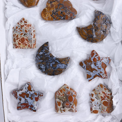 Brecciated Jasper Moons, Stars, Towers, Clouds, and Flames Set of 11