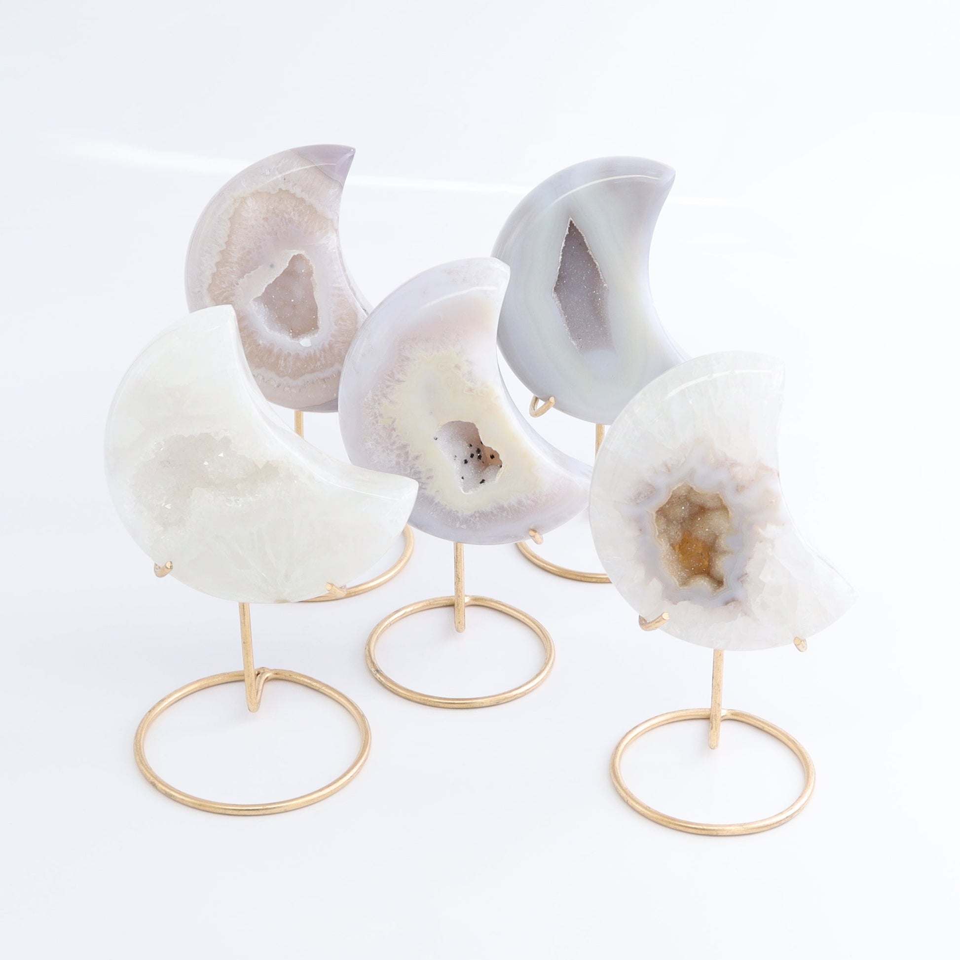 Agate Moons with Stand Set of 5 - Expert Wholesale and Supplier of Wholesale Crystals & Bulk Gemstones, ["Agate","Brazil","moons"]