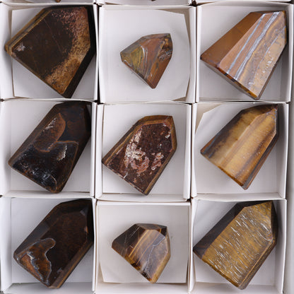 Tiger Eye Towers Set of 12 - Expert Wholesale and Supplier of Wholesale Crystals & Bulk Gemstones, ["Brazil","close_50","Tiger Eye","Towers"]